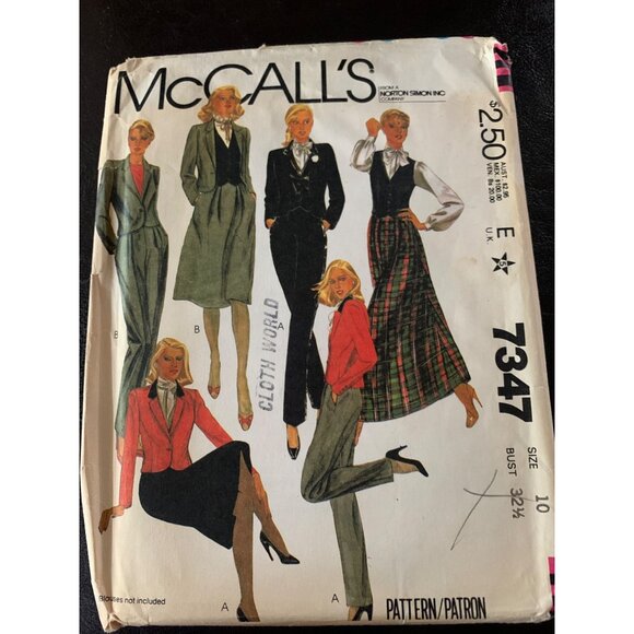 McCall's Misses Coat Vest Pant Skirt Sewing Pattern Sz 10 7347 - Uncut - Picture 9 of 9